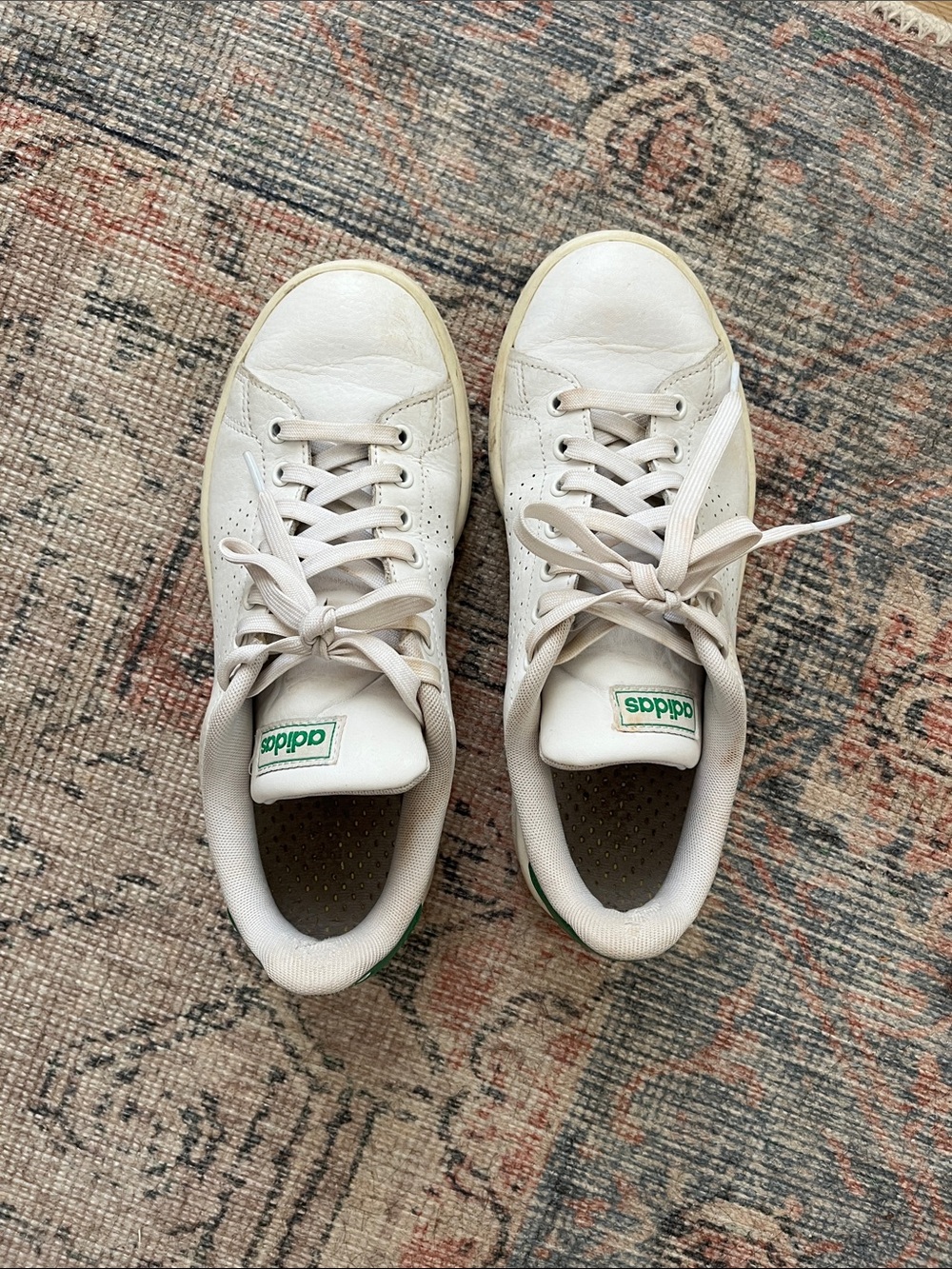 adidas Off-White Sneakers with Green Logo Accents